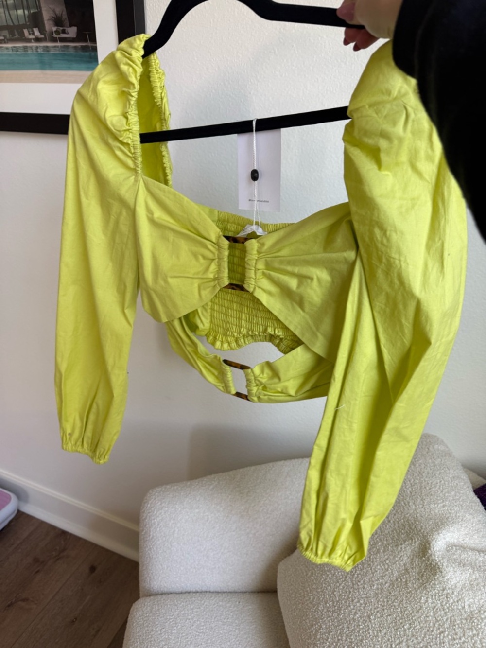 Lovers + Friends Neon Lime Long-Sleeve Bow-Back Top